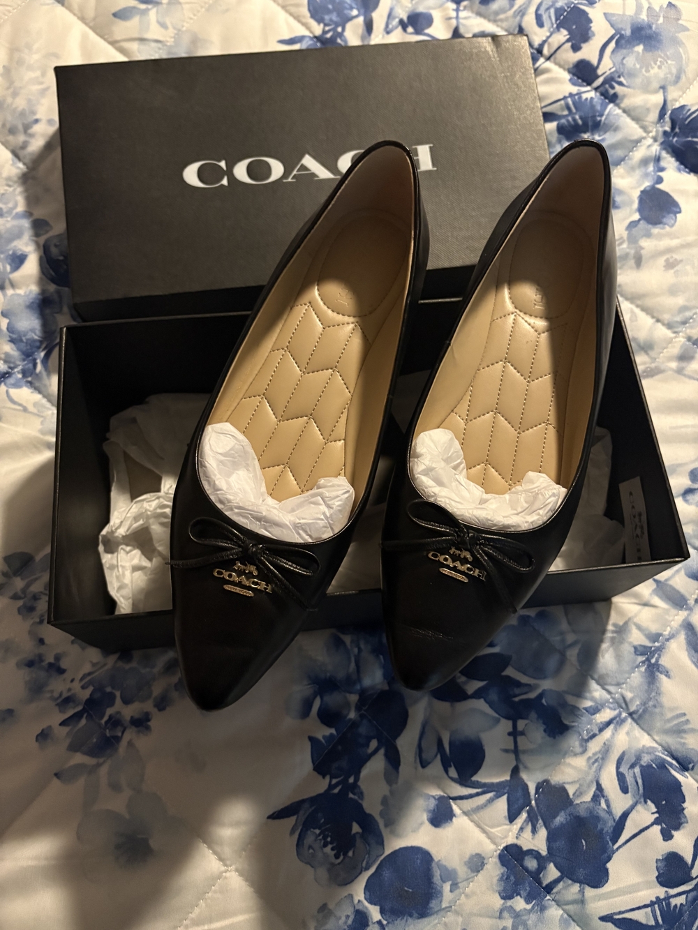 Coach Black Pointed Toe Bow Ballet Flats